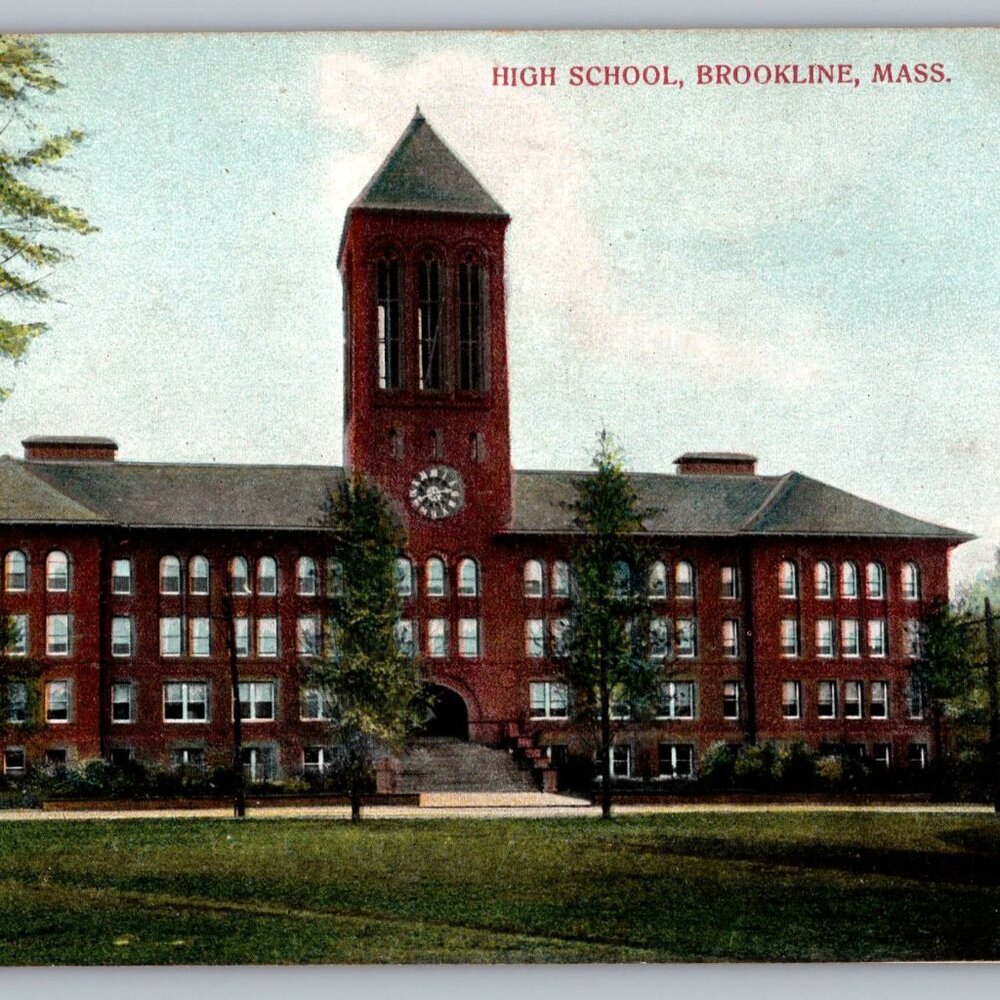 Vintage Postcard Of High School Brookline Mass Germany Print Early 1900s #1453